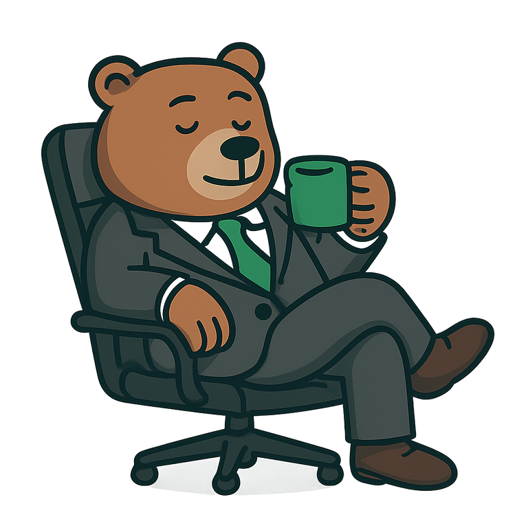 Bear mascot relaxing with coffee, representing beginner-friendly explanations